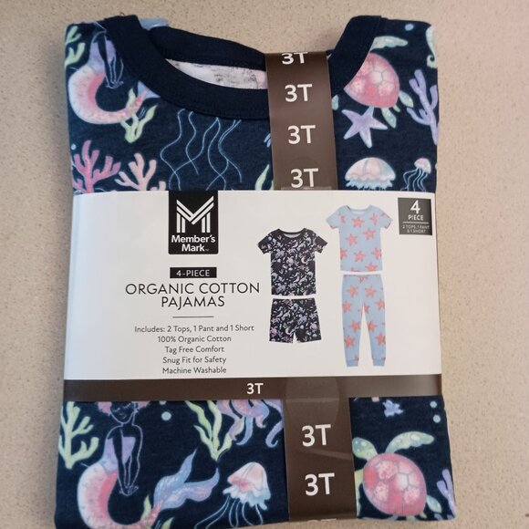 Member's Mark Girls 4-Piece Organic Cotton Pajamas Set 3T Blue Butterfly Sea The - Picture 1 of 5